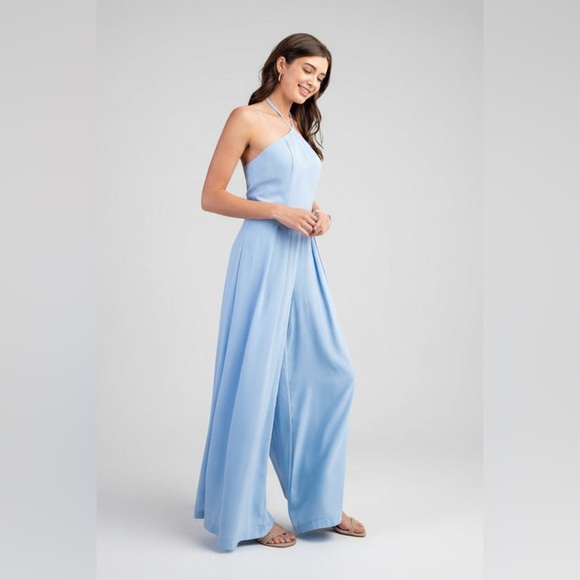 TWILIGHT STROLL BLUE HALTER NECK WIDE LEG JUMPSUIT - Picture 4 of 7